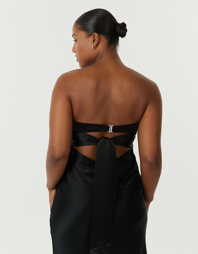 Third Form - Satin Tie Back Strapless Maxi Dress