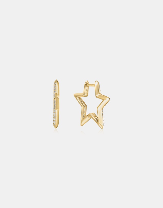 Ania Haie - Gold Medium Star Pave Hoop Earrings
