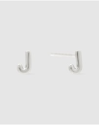 Wanderlust + Co - Alphabet Bubble Silver Stud Earrings - Letter J