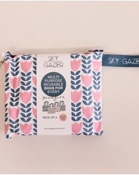 Sky Gazer - Multi-Use Reusable Bags (Pack of 4)- Navy & Pink