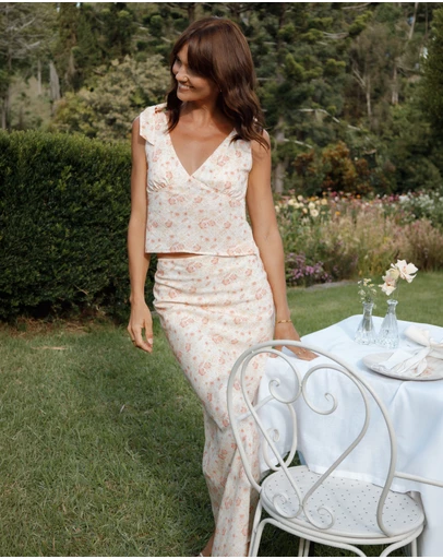 Petal & Pup - Kedra Tie Shoulder Top - Peach Ditsy Floral