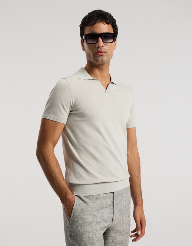 Calibre - Technical Knit Rib Collar Polo Silver