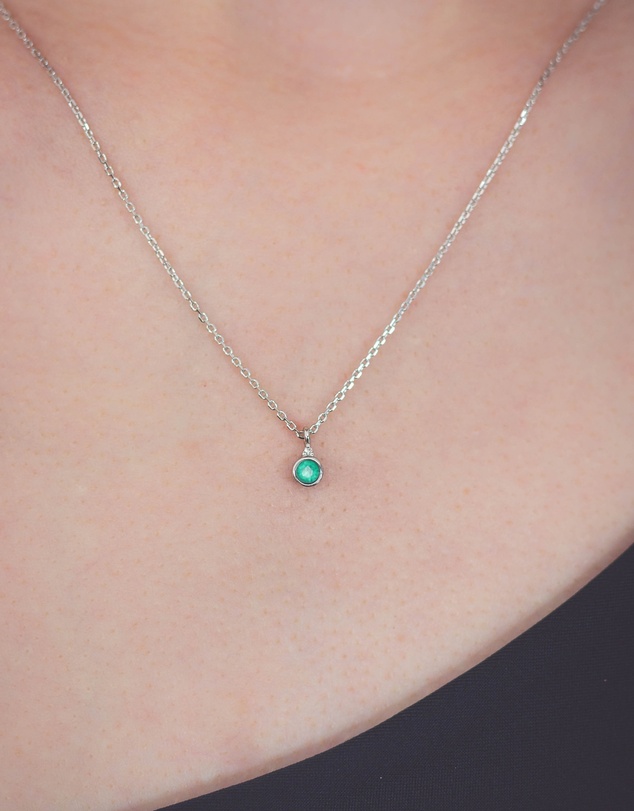 Georgini - Natural Green Agate And Diamond May Silver Pendant