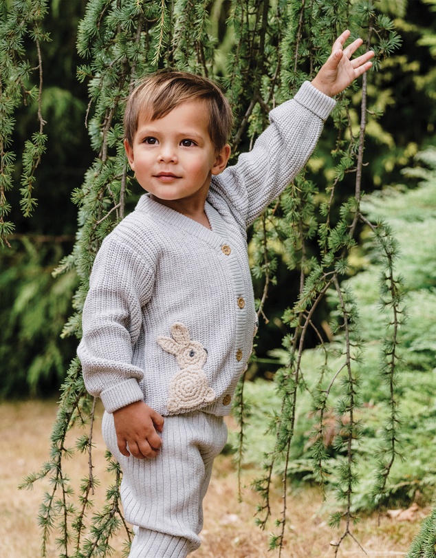 Kynd Baby - Knit Bunny Cardigan in Snow Marle