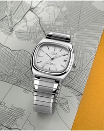 TIMEX - Mens Automatic Reissue Rounded Square 34mm Silver-tone Dial with Stainless Steel Strap
