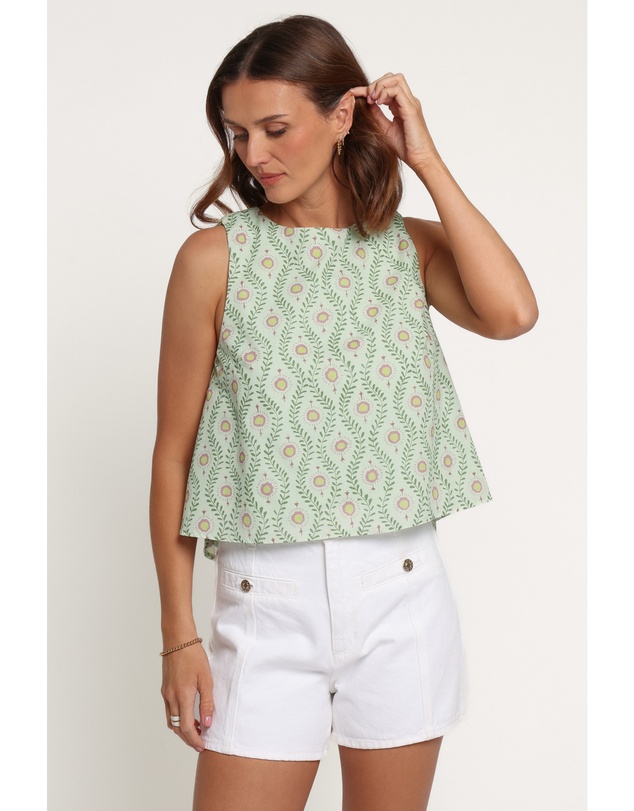 Petal & Pup - Stevie Aline Top - Green Pink Geo