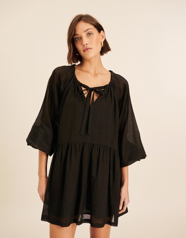 AERE - Blouson Sleeve Tiered Mini Dress