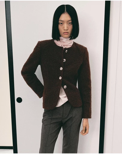 M.N.G - Bouclé Jacket With Jewel Buttons