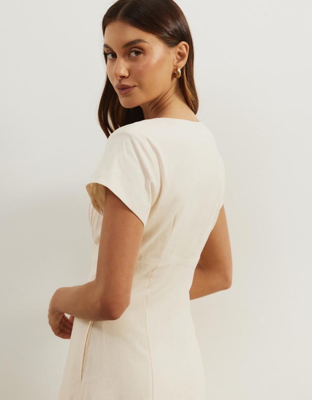 Atmos&Here - Josie Collared Linen Blend Midi Dress