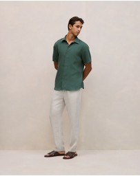 Trenery - Linen End On End Short Sleeve Shirt in Woodland Green