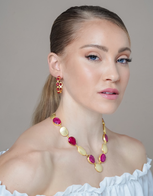 Meshca - Lago Raspberry Onyx Hoop Earrings