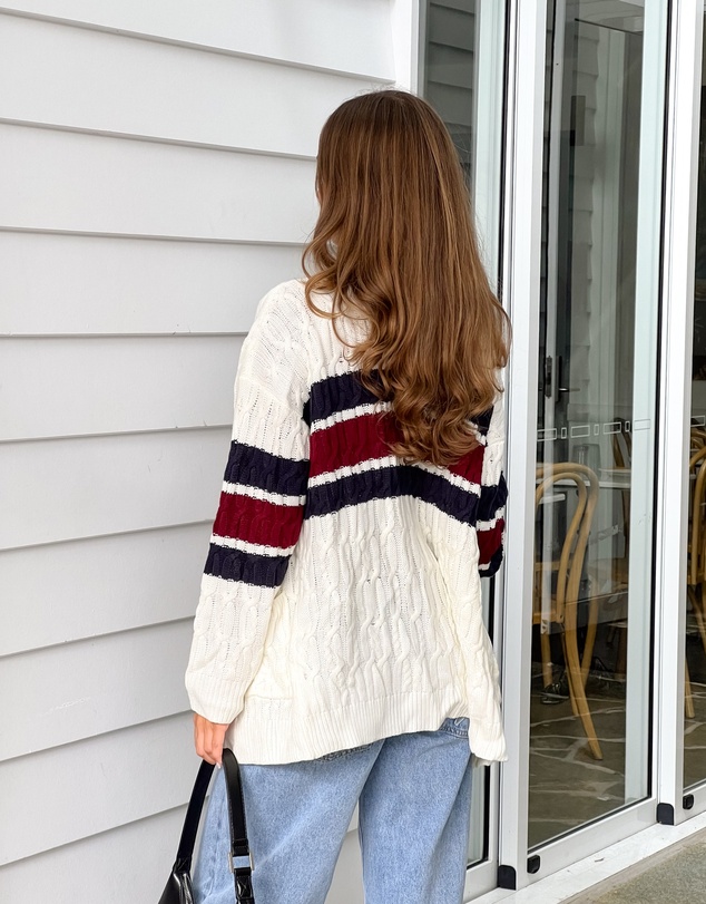 Beginning Boutique - Nikkitta Cream Striped Cardigan