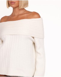 Petal & Pup - Kenny Off Shoulder Knit Sweater - Cream