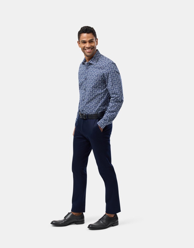 Brooksfield - Abstract Floral Print Reg Fit Stretch Business Shirt