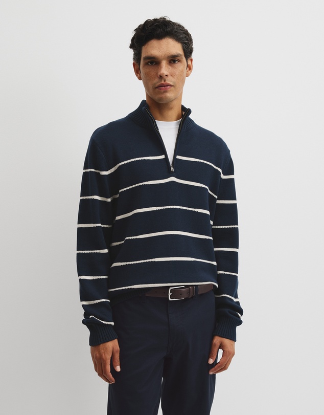 Country Road - Australian Good Earth Cotton Half Zip Stripe Knit