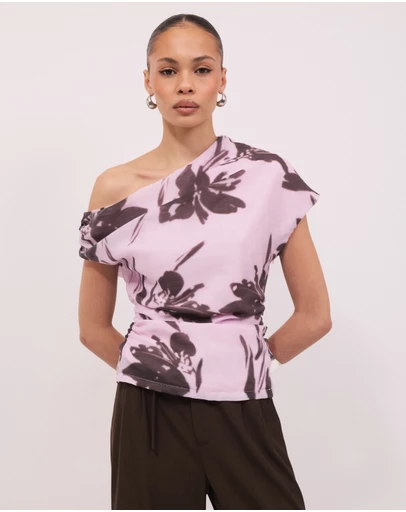 Calli - Lola Asymmetrical Floral Print Draped Top