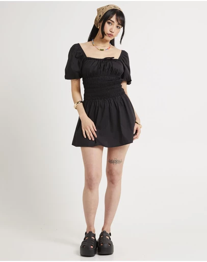 Subtitled - Kora Puff Sleeve Shirred Mini Dress