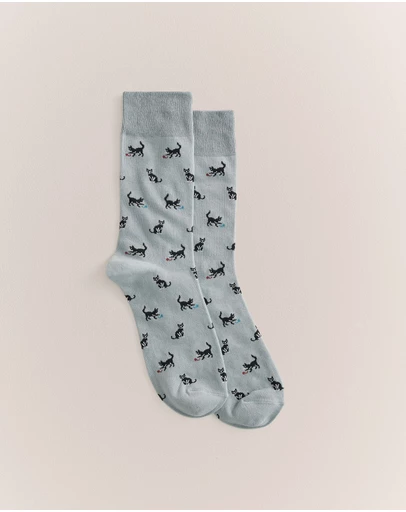 Trenery - Black Cat Sock in Sage Green