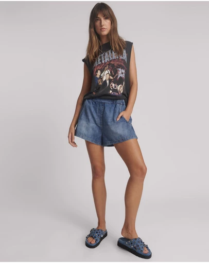 ONE TEASPOON - Funks High Waist Elasticated Flippy Denim Short - Blue Love
