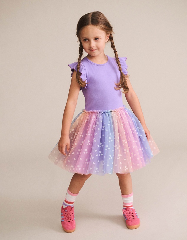 Huxbaby - Purple Short Sleeve Rib Dress - Babies-Teens