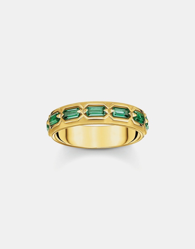 THOMAS SABO - Gold Plated Ring in Crocodile Design with Green Stones