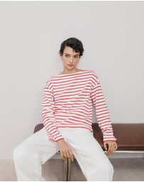 Trenery - Australian Cotton Breton Stripe T-shirt in Spice Red