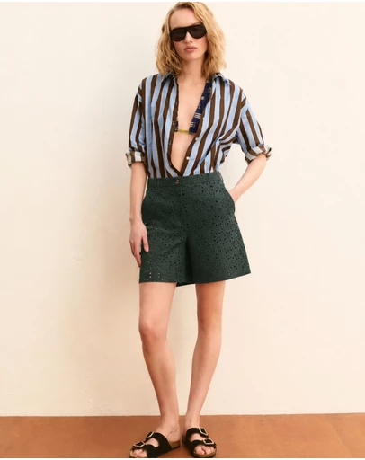Emme | Max Mara Group - Dark Green Broderie Anglaise Cotton Shorts
