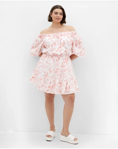 City Chic - Plus size Lorelai Print Dress - coral print