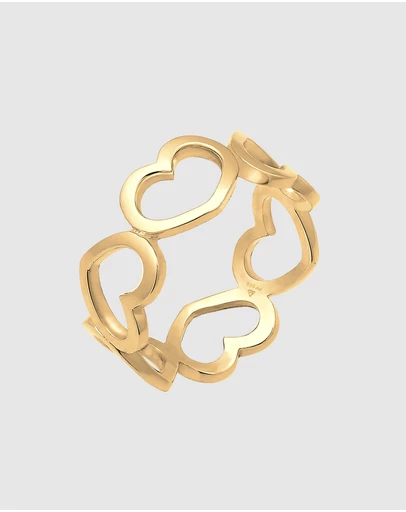 Elli Jewelry - Ring Band Hearts Symbol Trend in 925 Sterling Silver Gold Plated