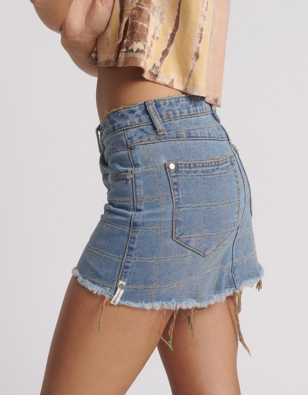 ONE TEASPOON - Junkyard Low Waist Mini Denim Skirt - Tropical Blue