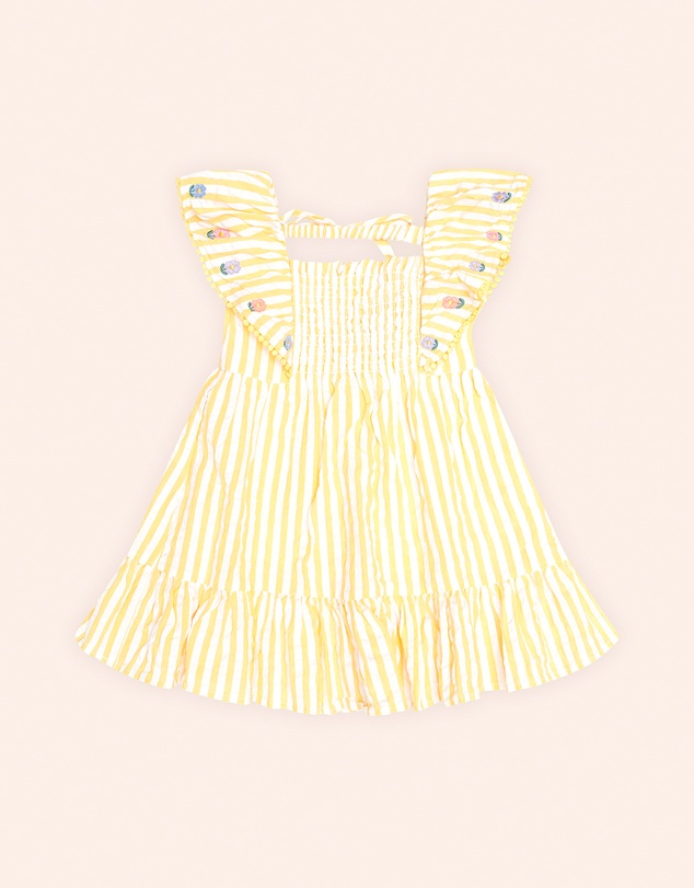 Huxbaby - Flower Field Stripe Shirred Dress - Babies-Teens