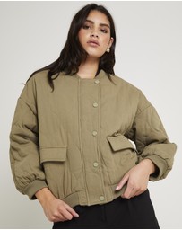 Subtitled - Quilt Detail Oversized Bomber Jacket
