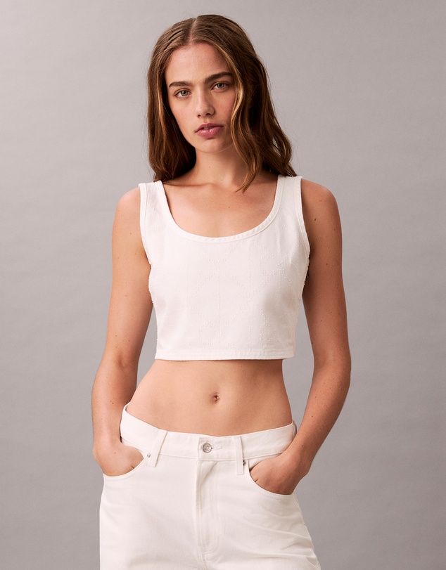 Calvin Klein Jeans - Denim Allover Monogram Cropped Tank Top