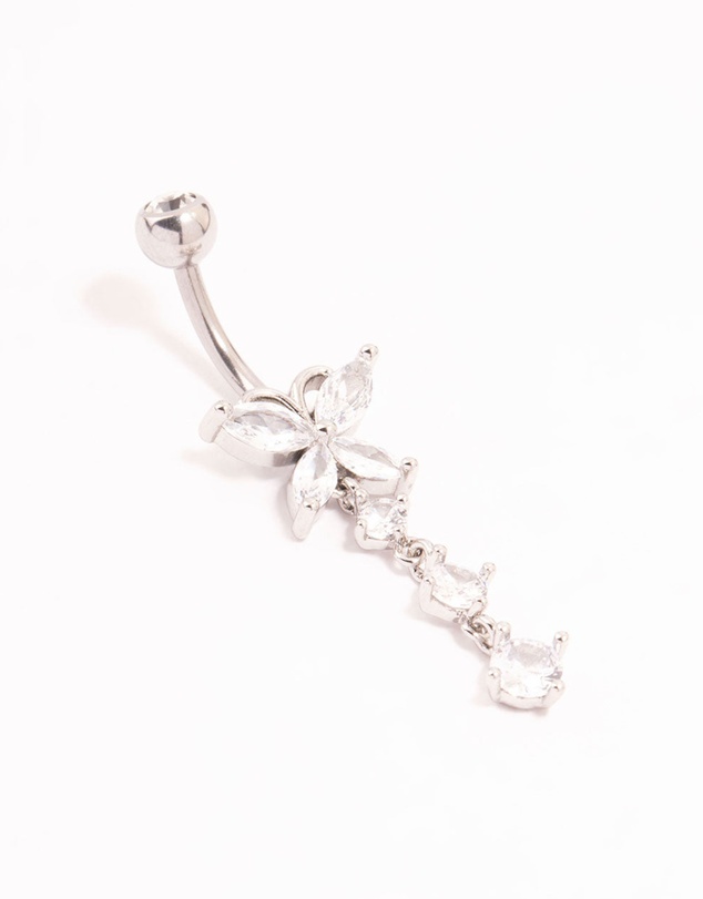 Lovisa - Surgical Steel Butterfly Cubic Zirconia Drop Belly Bar