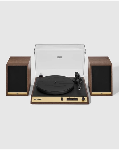 Crosley - Crosley C72 Record Player Shelf System - Walnut