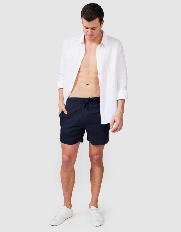 Vacay Swimwear - Navy Linen Shorts