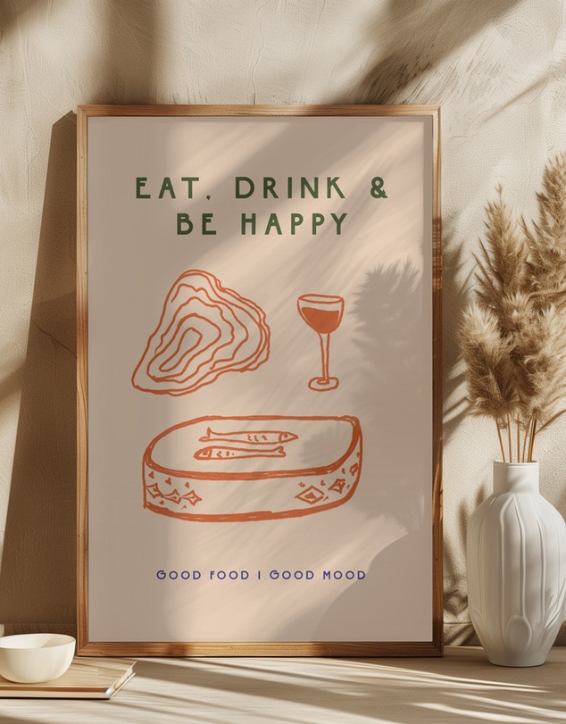Olive et Oriel - Eat Drink Be Happy by Treechild Art Print