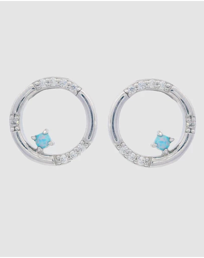 Georgini - Georgini Opal Glow Blue Created Circle Silver Earrings