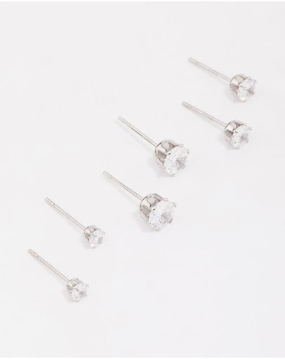 Lovisa - Surgical Steel Graduating Cubic Zirconia Stud Earring 3-Pack