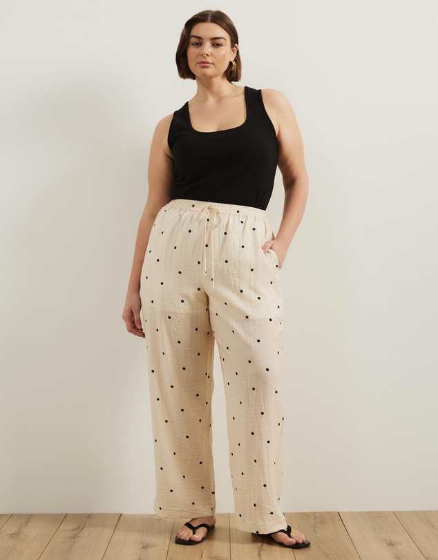 Atmos&Here Curvy - Bella Polka Dot Drawstring Linen Blend Pants