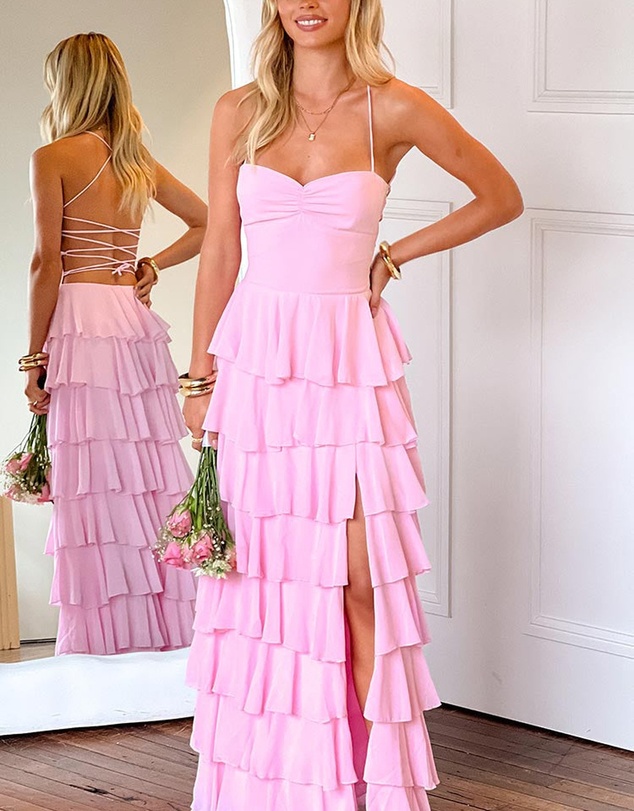 Beginning Boutique - Georgie Pink Ruffle Maxi Dress