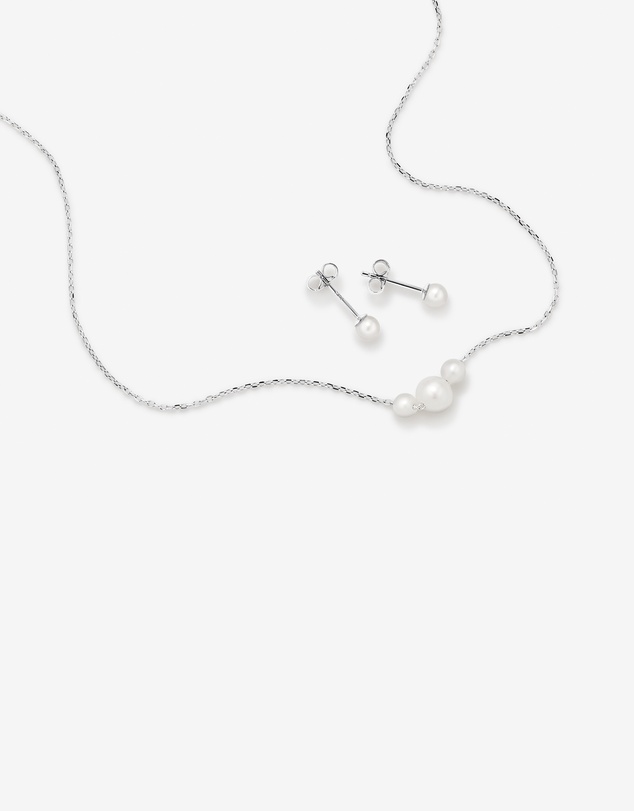 Michael Hill - Cultured Freshwater Pearl Stud Earring and Necklace Set in Sterling Silver
