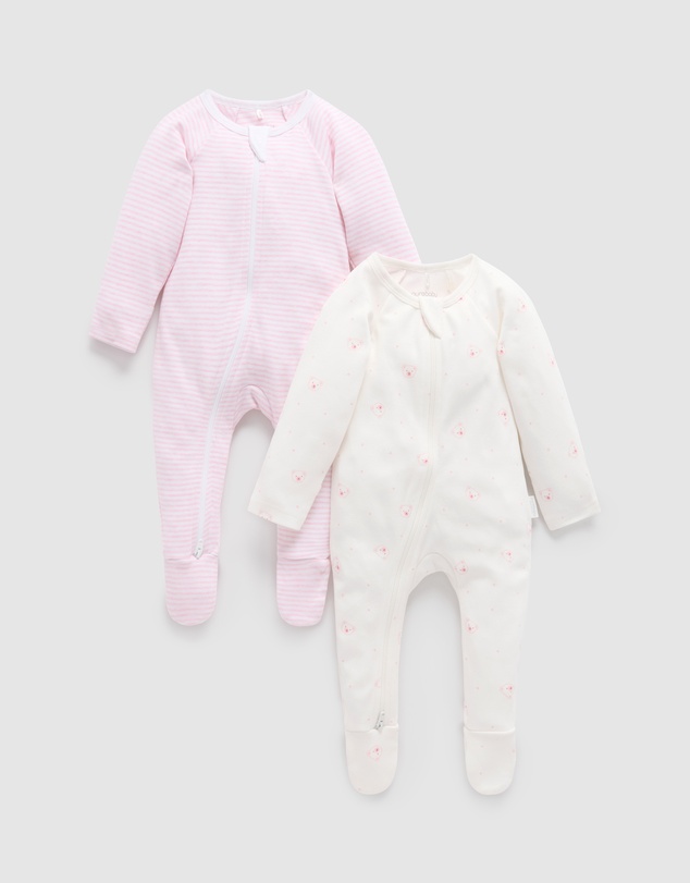 Purebaby - 2 Pack Zip Growsuit -Babies