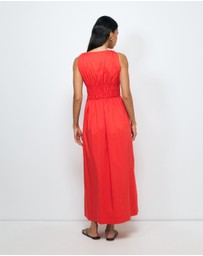 AERE - Indie Cotton Tie Front Midi Dress