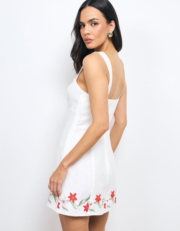 AERE - Sybella Embroidered Linen Mini Dress