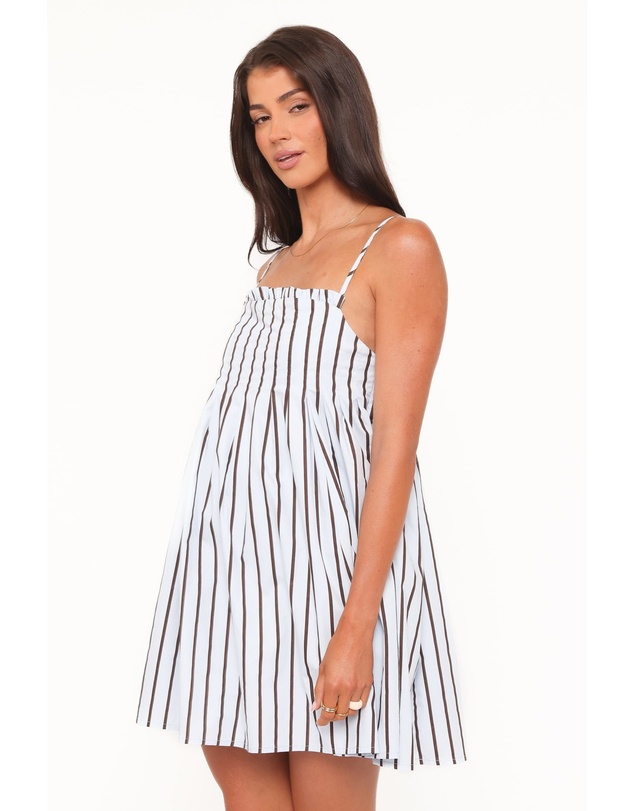 Petal & Pup - Cole Mini Dress - Blue/Brown Stripe