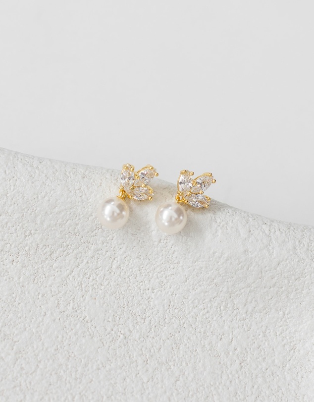 The White Collection - Lola - Delicate Gold Pearl Bridal Earrings