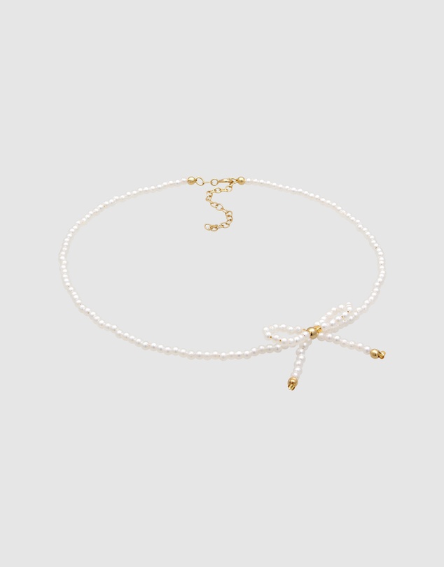 Elli Jewelry - Necklace Choker Ribbon Pearl 925 Sterling Silver Gold Plated