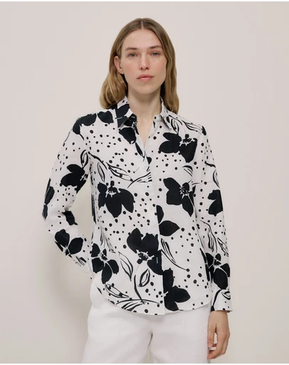 Trenery - Etta Linen Long Sleeve Shirt in White
