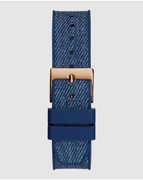 GUESS - ICONIC 40TH Denim 39mm Rose Gold-Tone Case Blue Silicone Strap